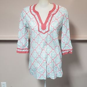 J. Crew tunic, Size Medium, light blue and pink
